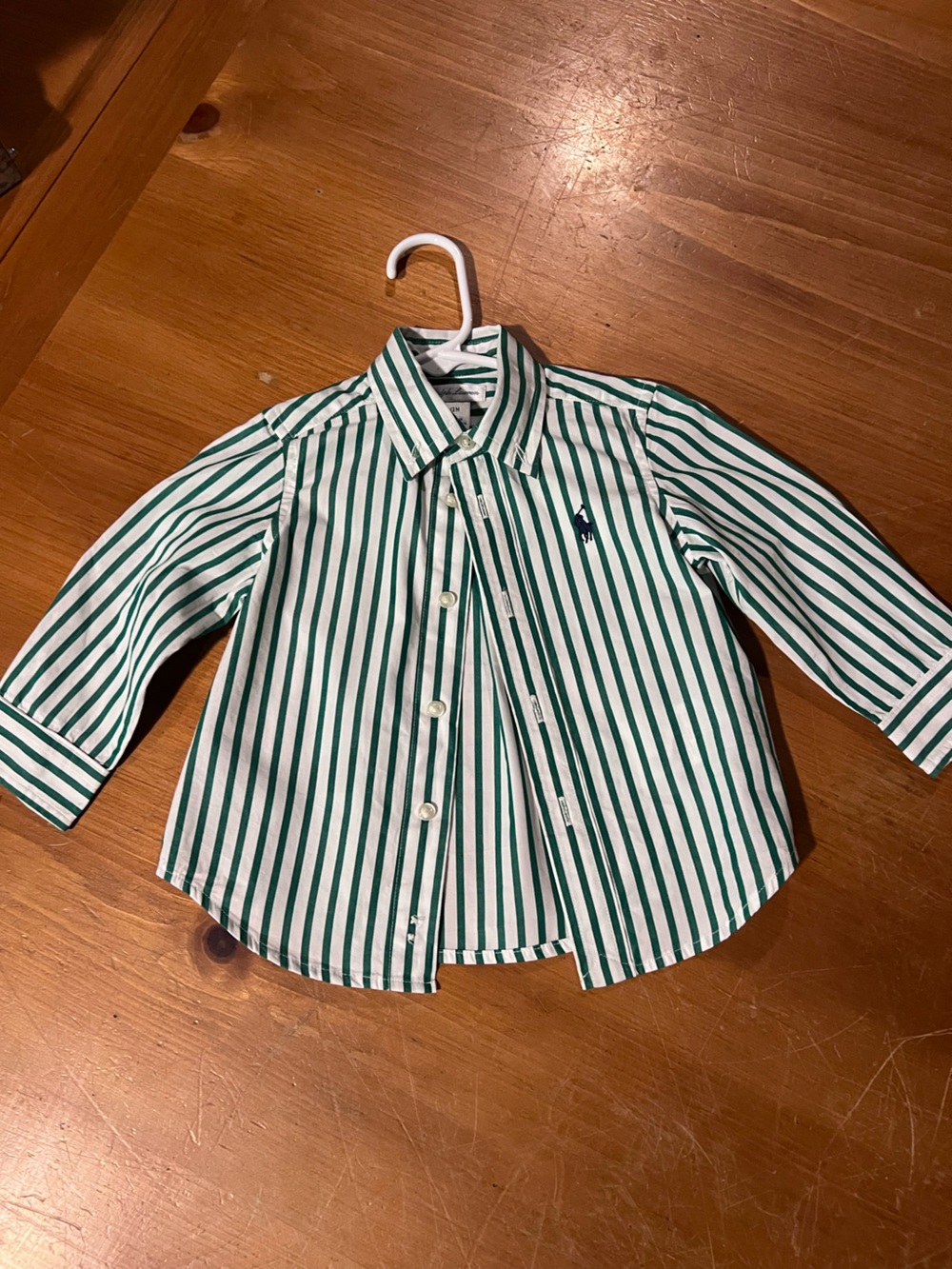 Ralph Lauren Green and White Striped Kids Button-Down Shirt